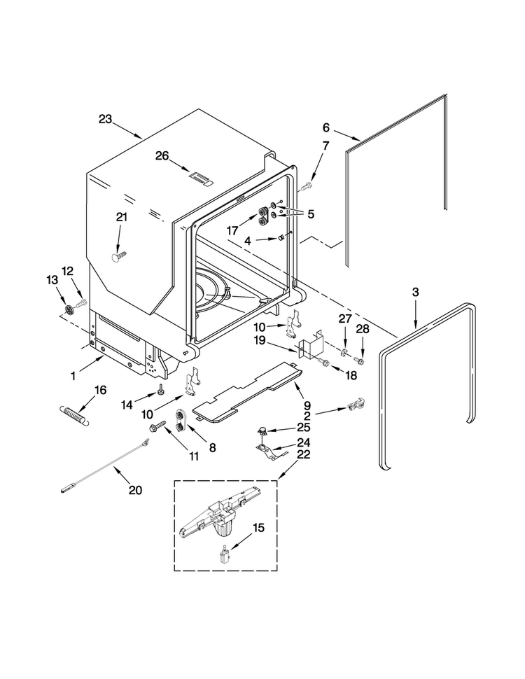 Tub And Frame Parts Diagram and Parts List for MDB8959AWB3  Maytag Dishwasher