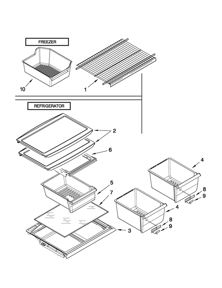 Shelf Parts Diagram and Parts List for A8RXNGMWH02  Amana Refrigerator