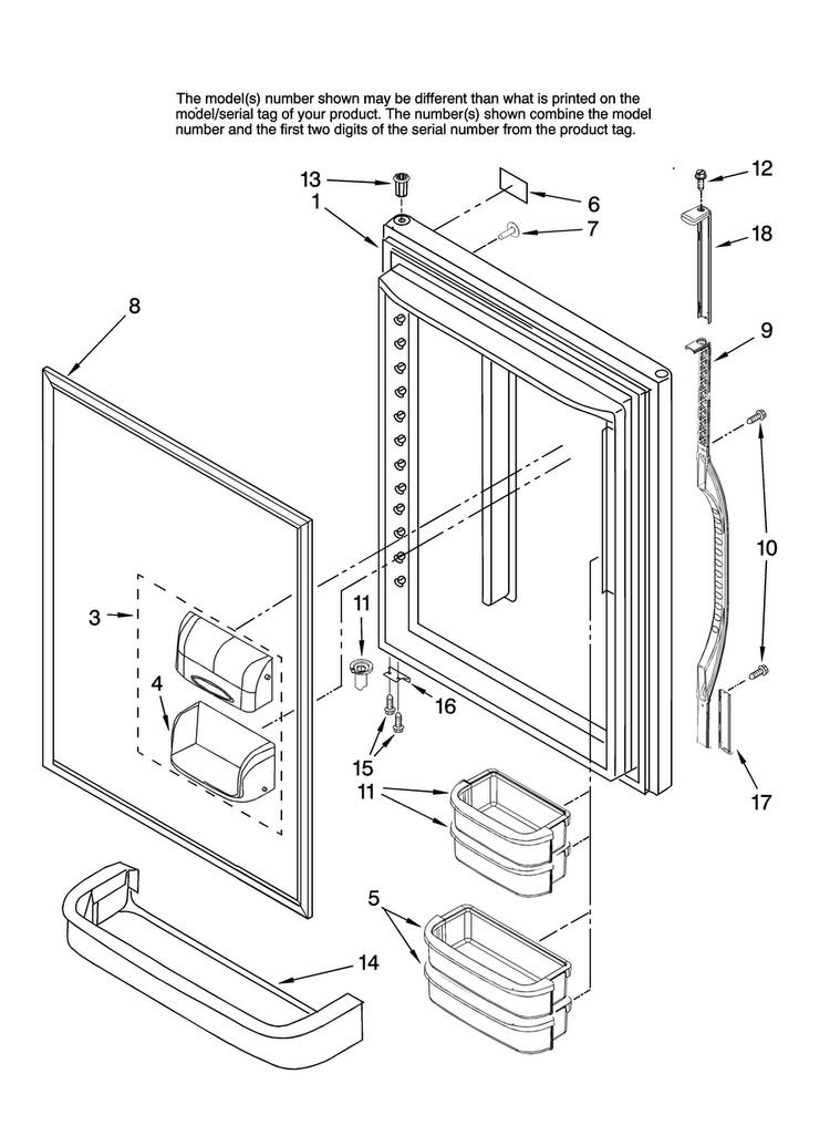 Refrigerator Door Parts Diagram and Parts List for ABB1921FEB12  Amana Refrigerator