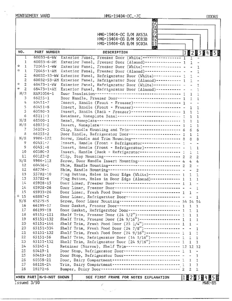 Doors Page 2 Diagram and Parts List for 19404-OC  Admiral Refrigerator