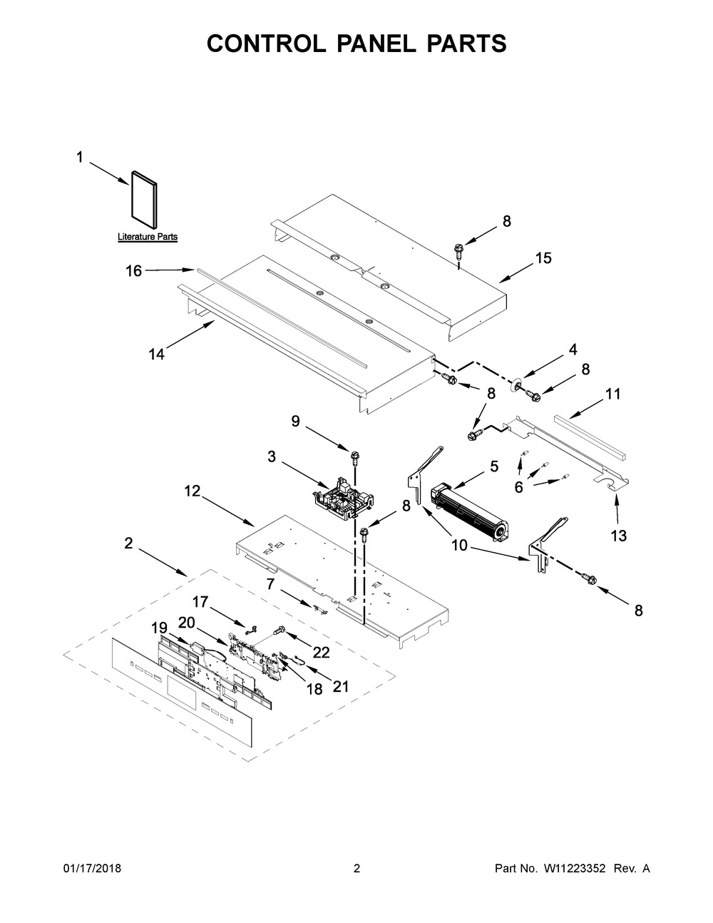 Control Panel Parts Diagram and Parts List for JJW2827DB02  Maytag Wall Oven