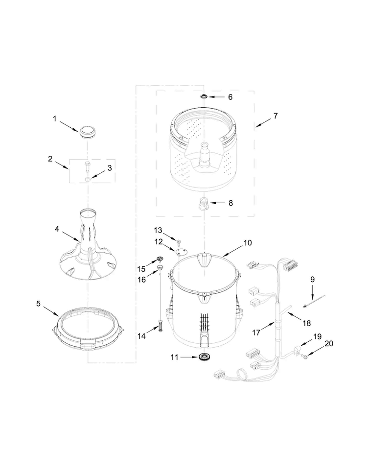 Basket And Tub Parts Diagram and Parts List for CAW8350EW1  Crosley Washer