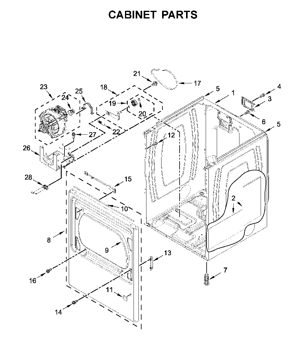 Cabinet parts Diagram and Parts List for MED6230HW1  Maytag Dryer