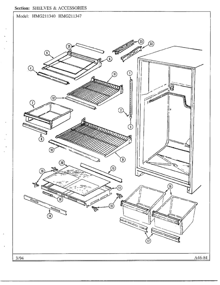 Shelves And Accessories Diagram and Parts List for 211340  Admiral Refrigerator