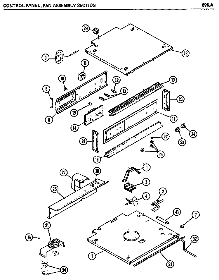 CONTROL PANEL Diagram and Parts List for 896A  Amana Microwave