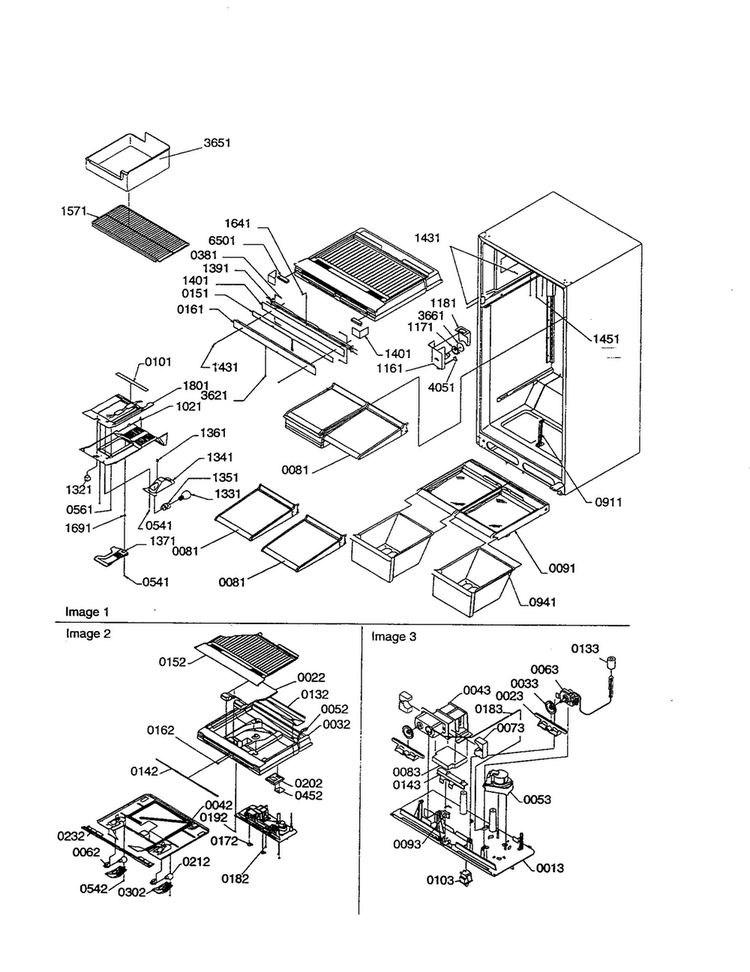 Interior Cabinet/drain Block Diagram and Parts List for TXI18VE-P1302402WE  Amana Refrigerator