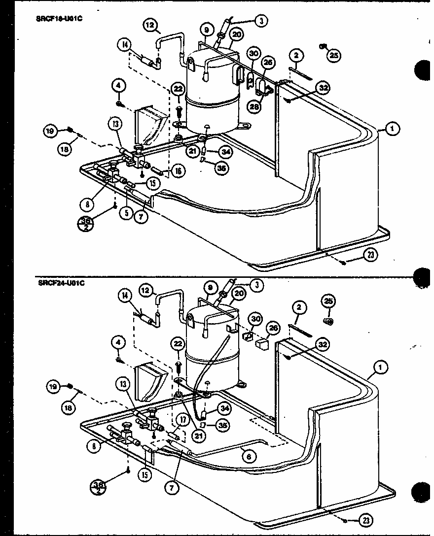 (srcf18u01b/p6917204c) (srcf24u01b/p6917205c) (srcf24u01c/p6917207c) Diagram and Parts List for SRCF24U01A P6917230C Amana Air Conditioner