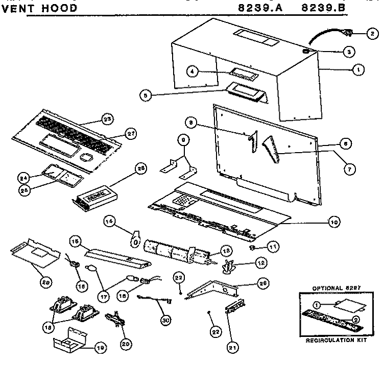 VENT HOOD Diagram and Parts List for 8239B  Amana Microwave