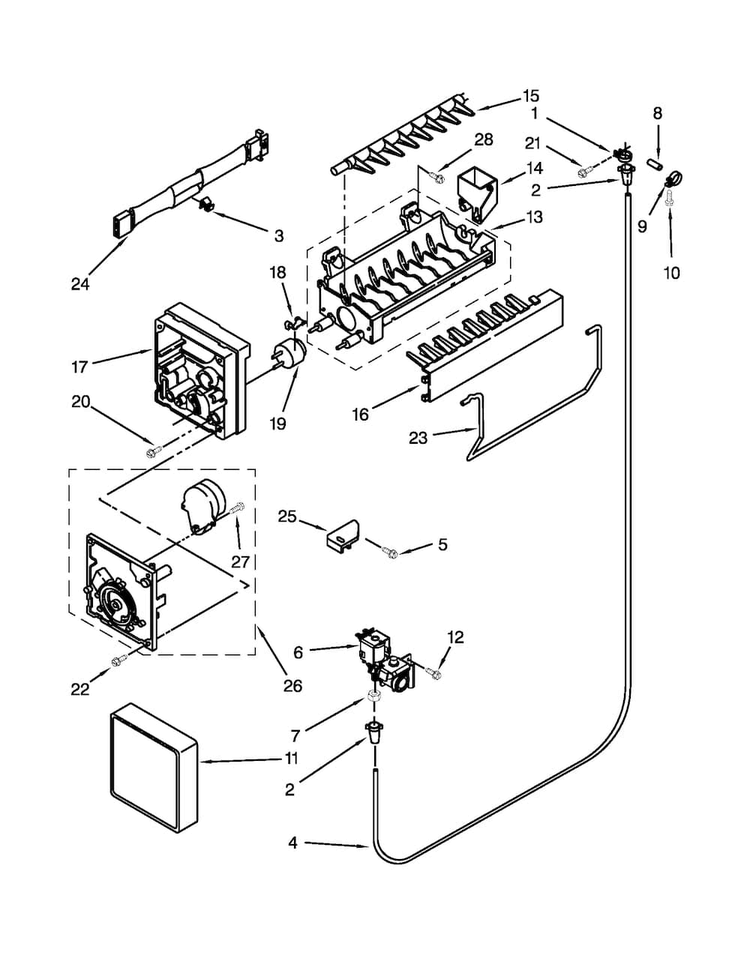 Icemaker Parts Diagram and Parts List for M8RXEGMAS01  Maytag Refrigerator