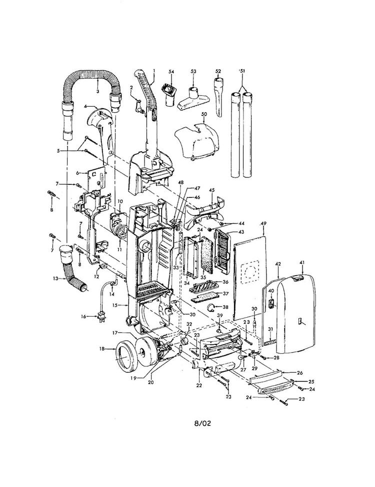 Handle/hose/motor/motor Cover Diagram and Parts List for U5437-900  Hoover Upright Vacuum