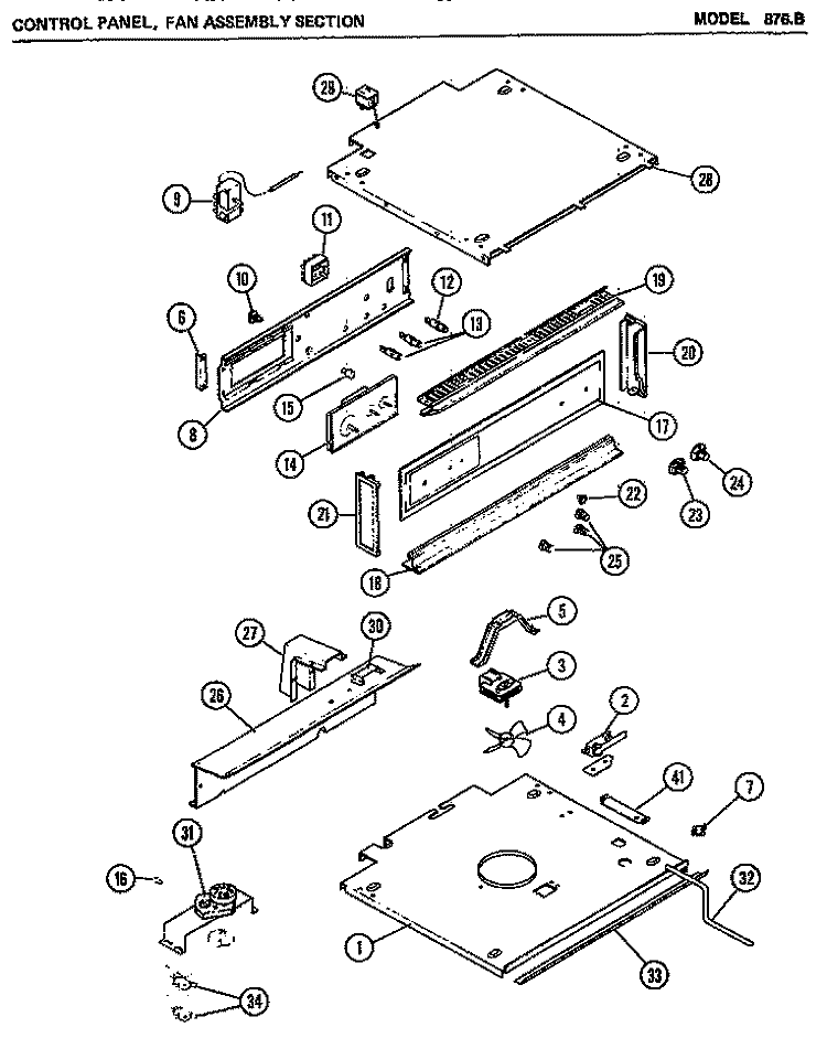 CONTROL PANEL Diagram and Parts List for 876B  Amana Microwave