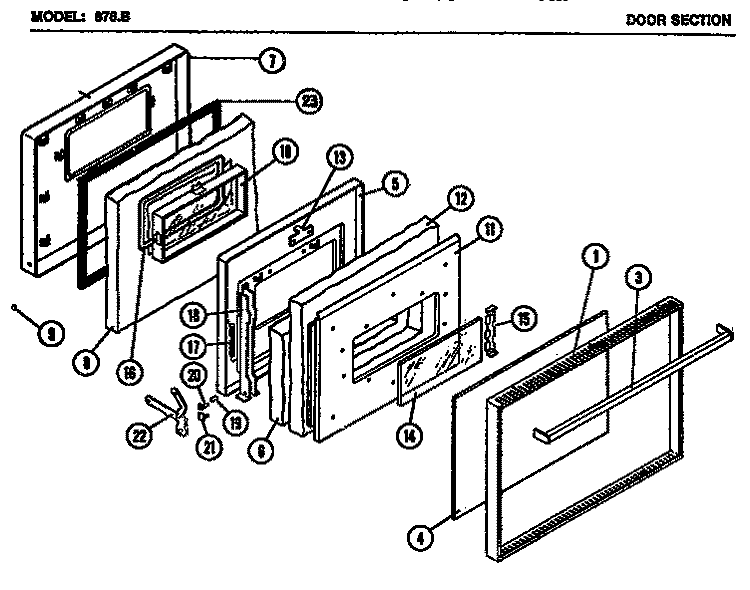 DOOR SECTION Diagram and Parts List for 876B  Amana Microwave