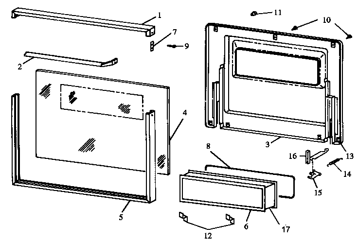Glass Broiler Door Diagram and Parts List for RWS216UO P1132409N Caloric Wall Oven