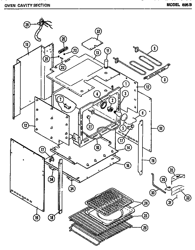 OVEN CAVITY SECTION Diagram and Parts List for 896B  Amana Microwave