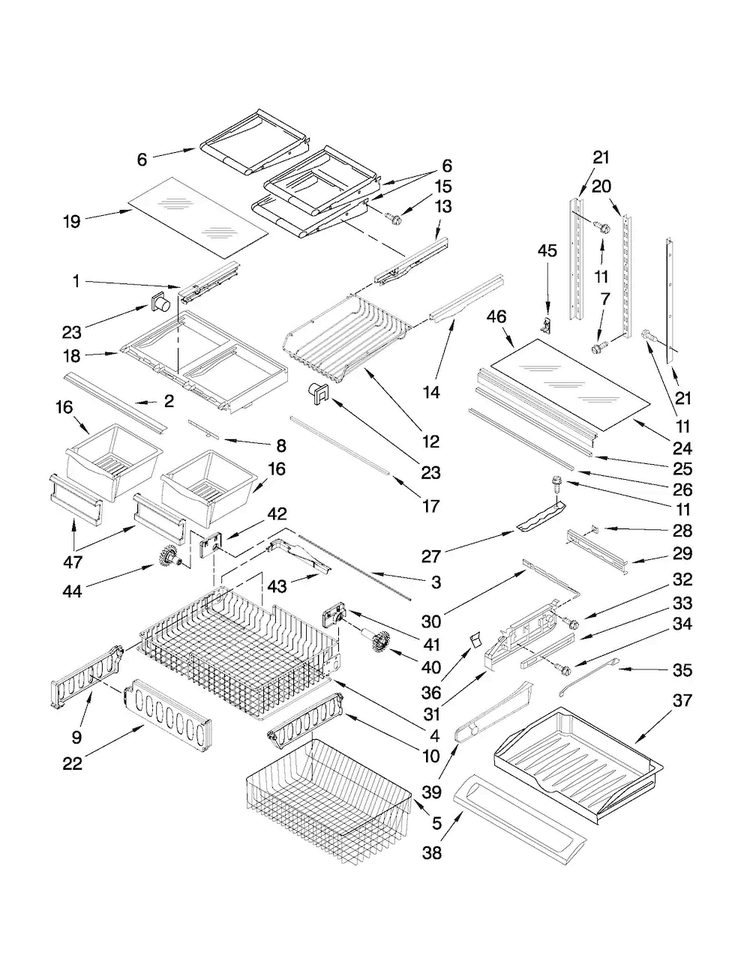 Shelf Parts Diagram and Parts List for MFF2258VEM8  Maytag Refrigerator