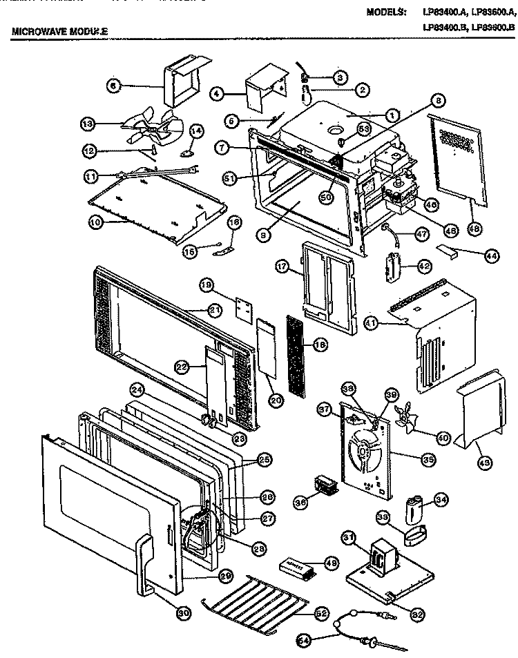 Page 1 Diagram and Parts List for LP83400A  Amana Microwave