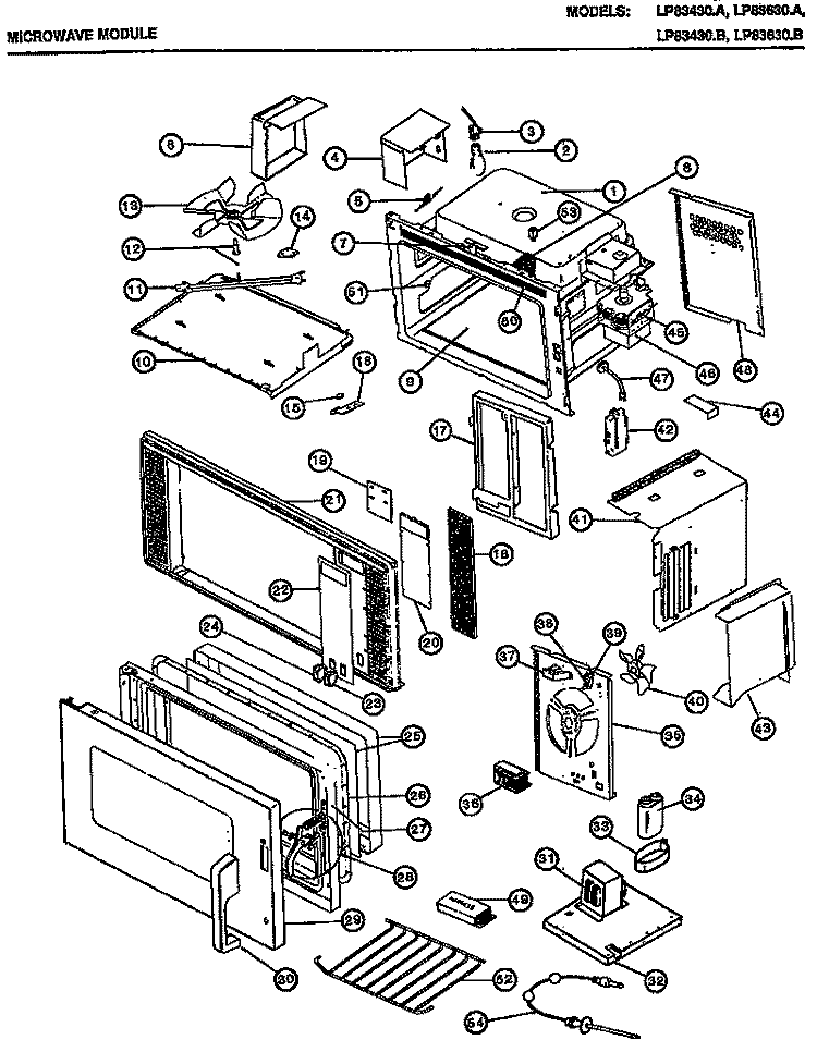 Page 1 Diagram and Parts List for LP83430A  Amana Microwave