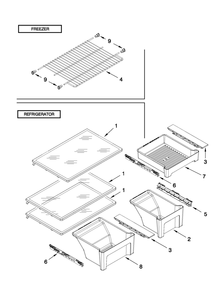 Shelf Parts Diagram and Parts List for 5VA9RXGFYW00  Amana Refrigerator