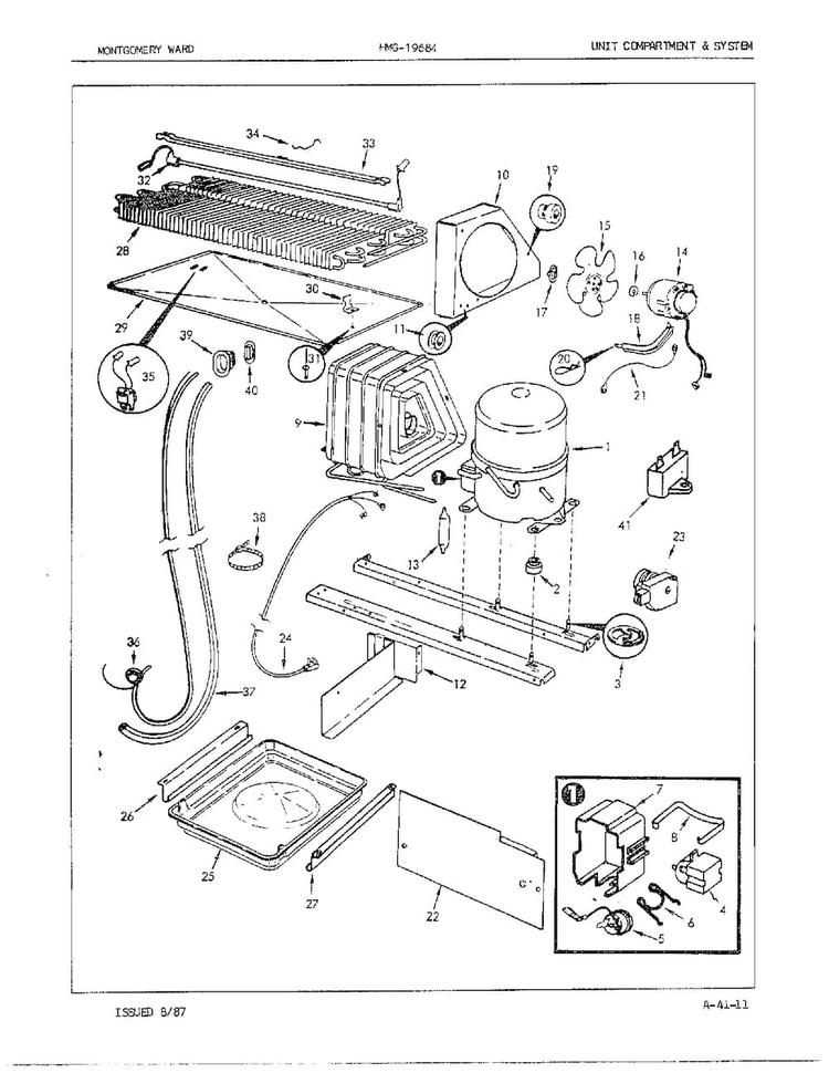 Unit Compartment/system Diagram and Parts List for 19684  Admiral Refrigerator