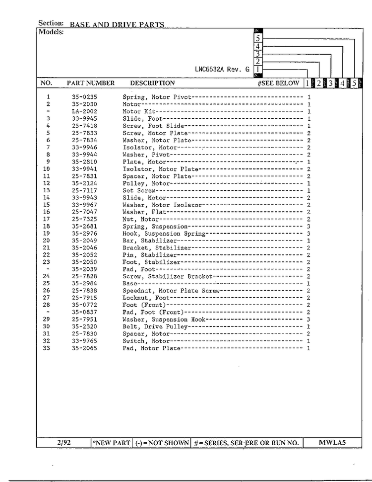 Base And Drive Parts Page 2 Diagram and Parts List for 6532A REV G Norge Washer