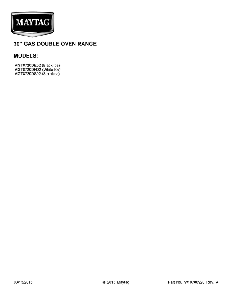 Cover Sheet Diagram and Parts List for MGT8720DE02  Maytag Range