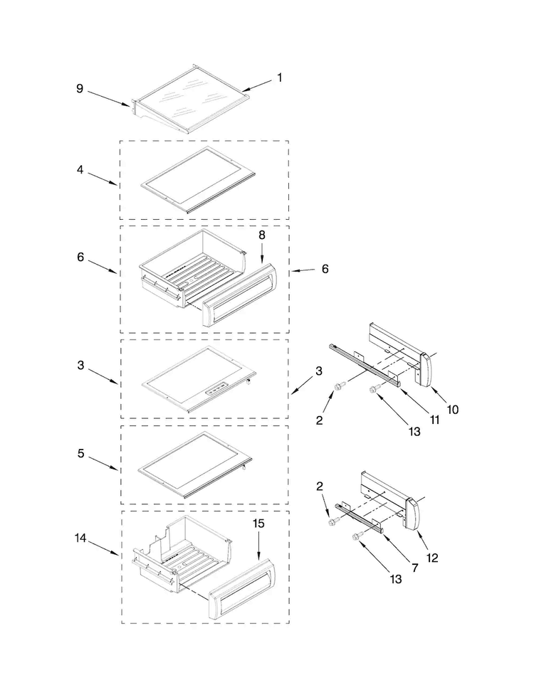 Refrigerator Shelf Parts Diagram and Parts List for JS48NXFXDW00  Jenn-Air Refrigerator