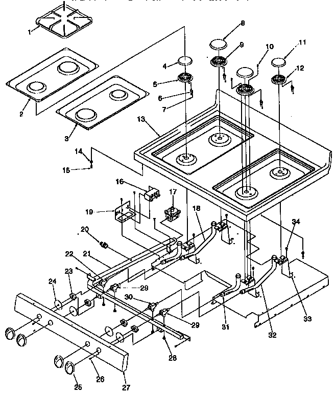 Main Top Diagram and Parts List for ARG7600W-P1141298NW  Amana Range
