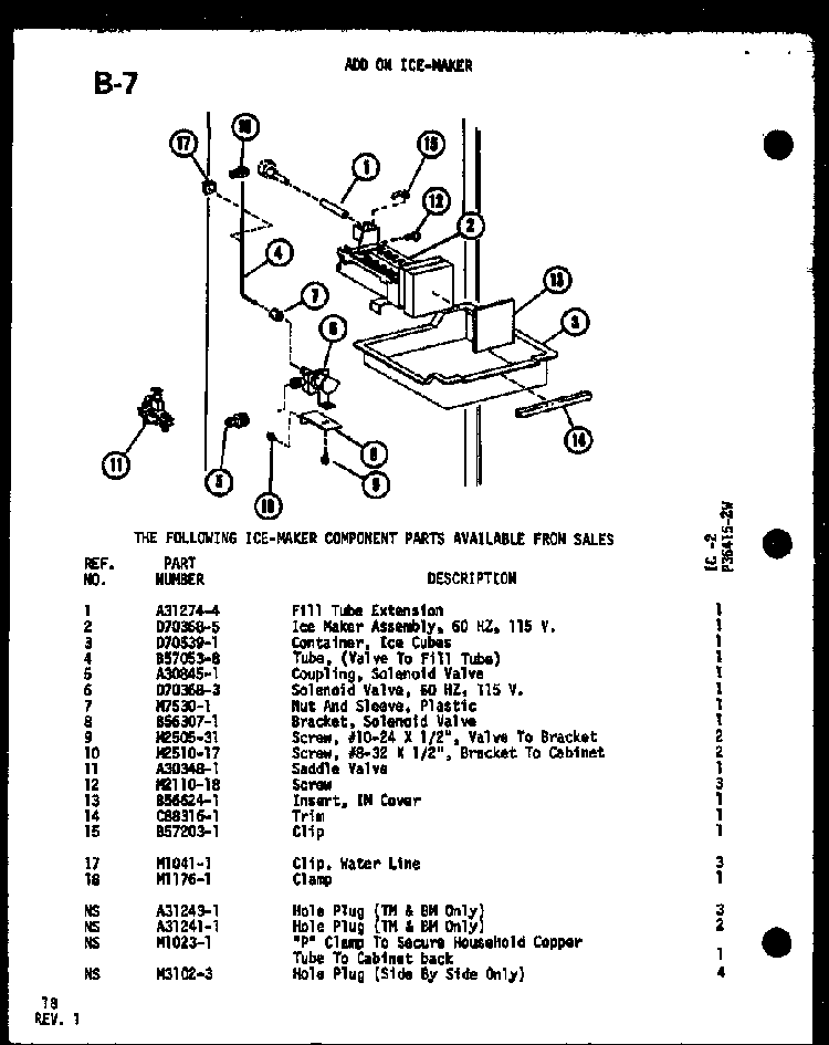 Add On Ice-maker Diagram and Parts List for TSC-18E-L-P74568-3WL  Amana Refrigerator