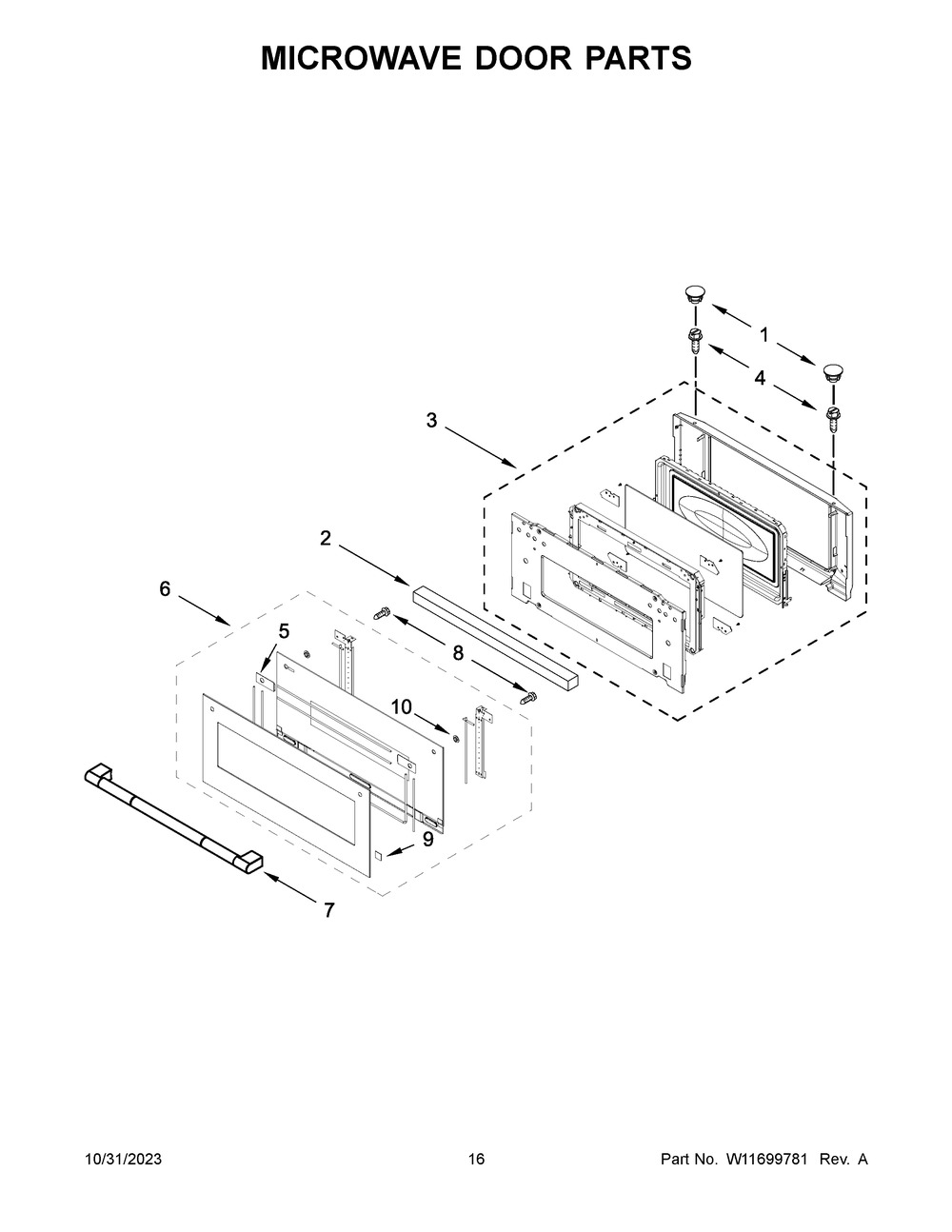 Microwave Door Parts Diagram and Parts List for JMW3430LL03  Jenn-Air Microwave Oven Combo
