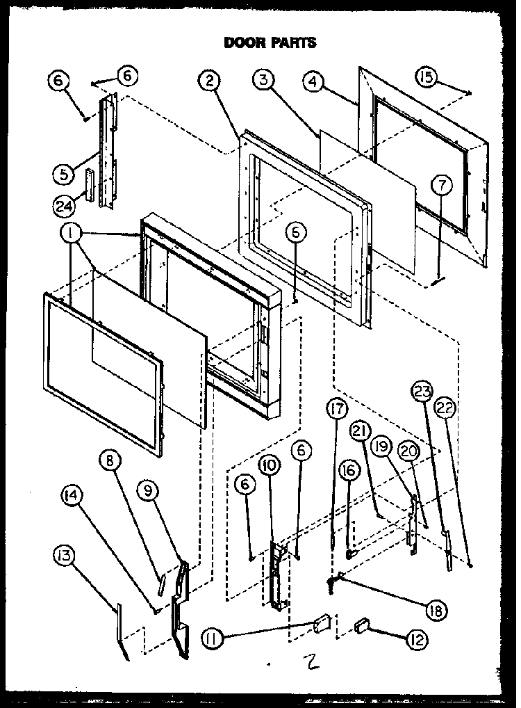 Door Parts Diagram and Parts List for MPS229-10 MN01 Caloric Microwave