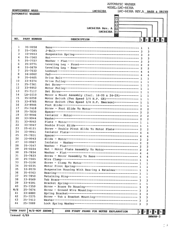 Base And Drive Page 2 Diagram and Parts List for 6638A  Norge Washer