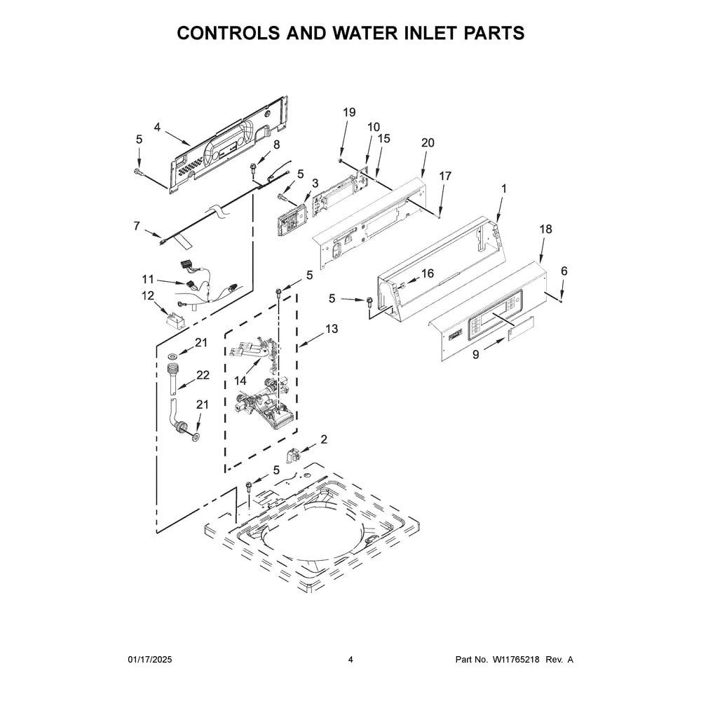Controls And Water Inlet Parts Diagram and Parts List for MAT24PDAXW0  Maytag Washer