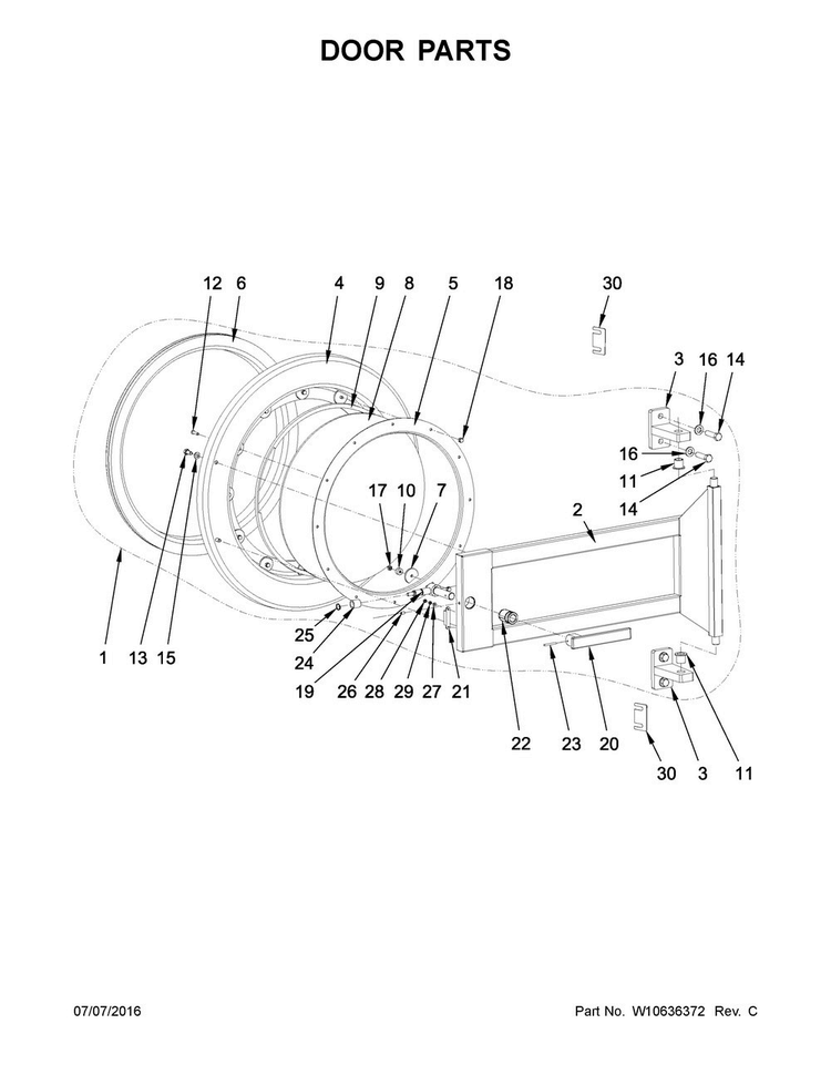 Door Parts Diagram and Parts List for MFS275PTVS  Maytag Washer