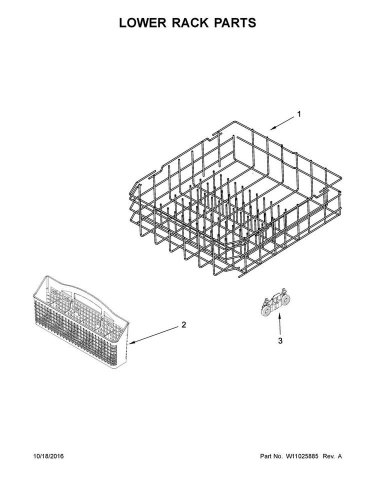 Lower Rack Parts Diagram and Parts List for ADB1700ADB3  Amana Dishwasher