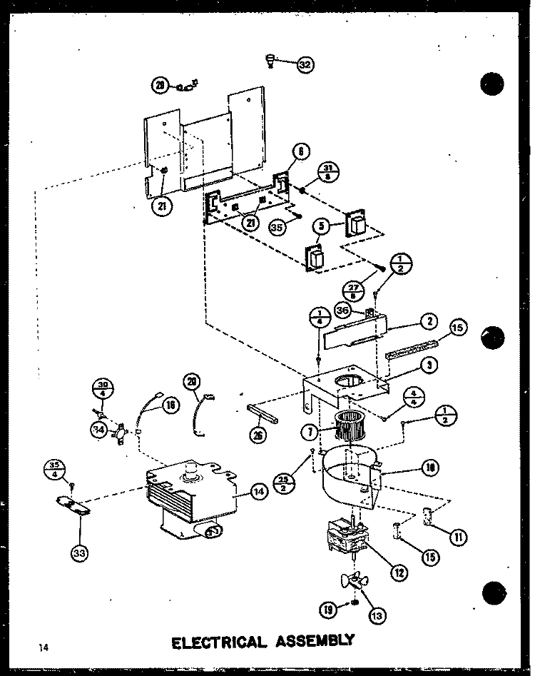 ELECTRICAL ASSY Diagram and Parts List for RC14SD P7575005M Amana Microwave
