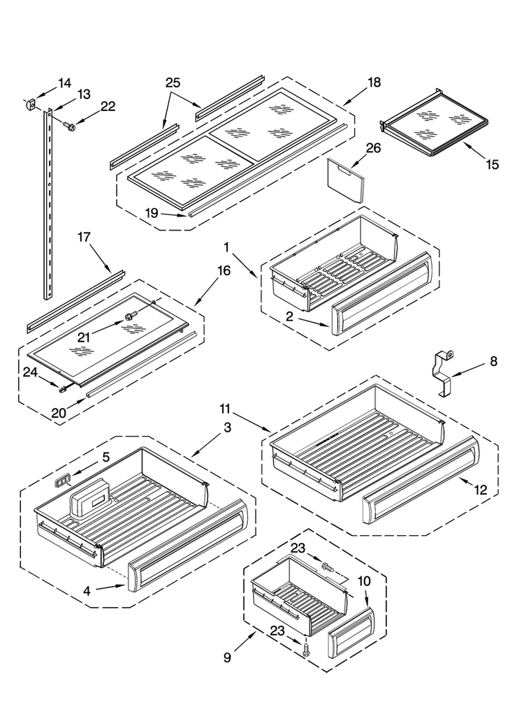 Shelf Parts Diagram and Parts List for JB36CXFXRB00  Jenn-Air Refrigerator