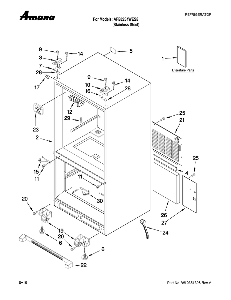 Cabinet Parts Diagram and Parts List for AFB2234WES5  Amana Refrigerator