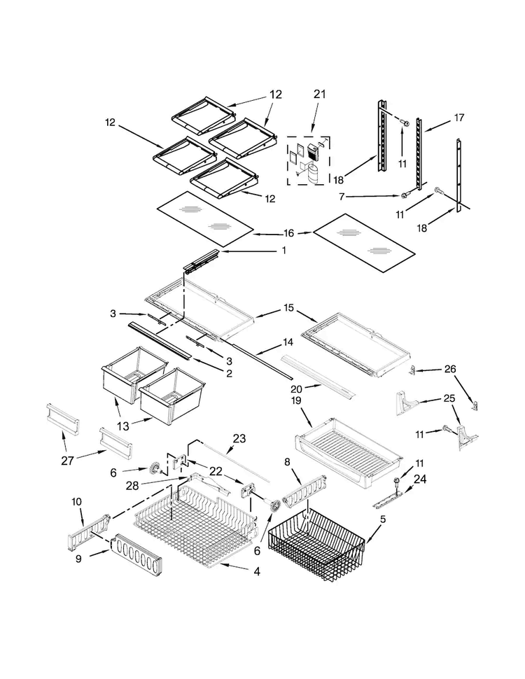 Shelf Parts Diagram and Parts List for MBF2258DEE00  Maytag Refrigerator