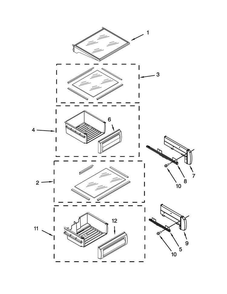 Refrigerator Shelf Parts Diagram and Parts List for JS48SEDUDW20  Jenn-Air Refrigerator
