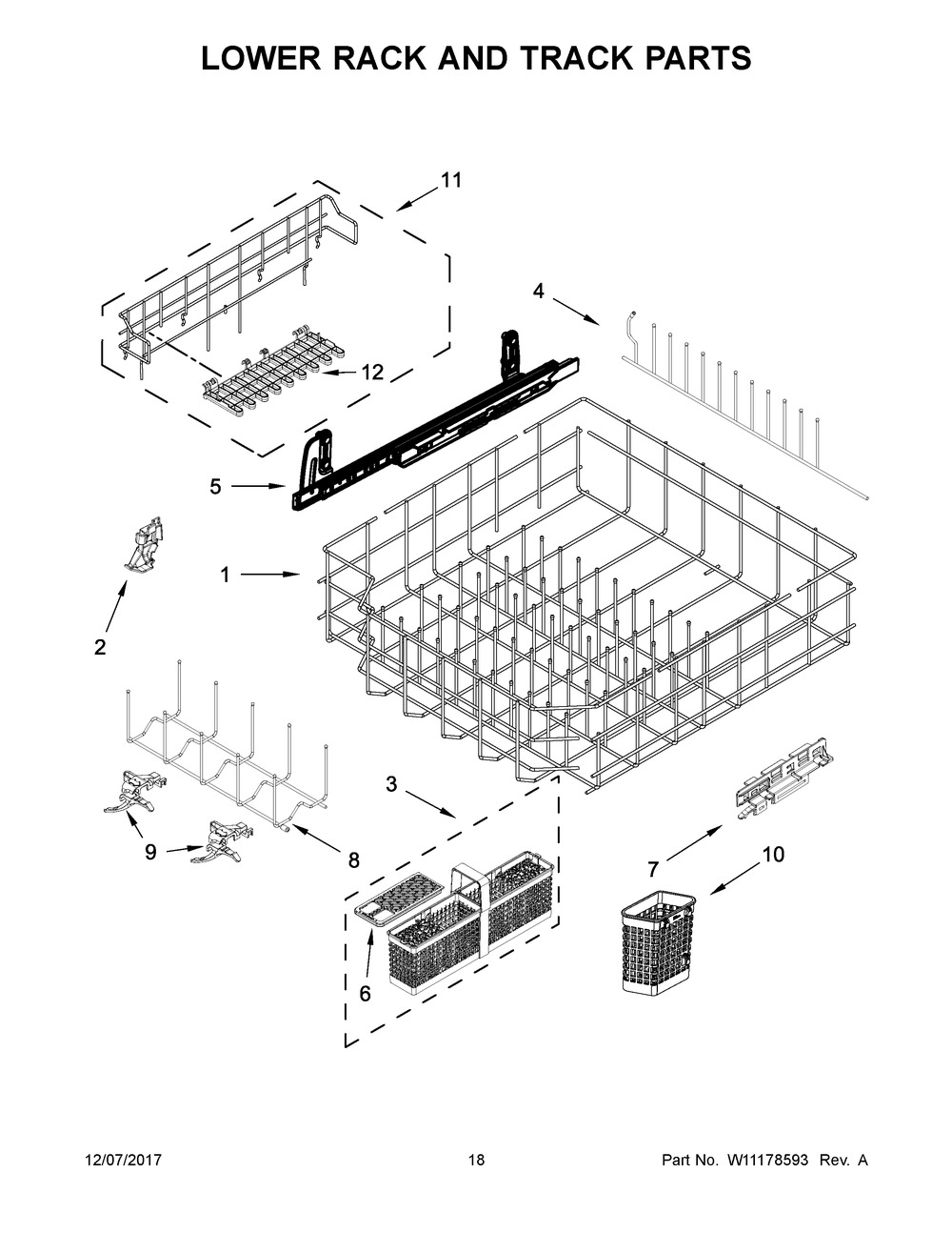 Lower Rack And Track Parts Diagram and Parts List for JDTSS246GP0  Maytag Dishwasher