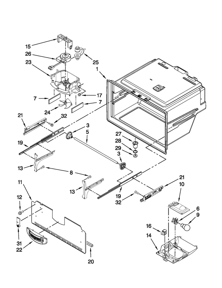 Freezer Liner Parts Diagram and Parts List for MFI2670XEB0  Maytag Refrigerator