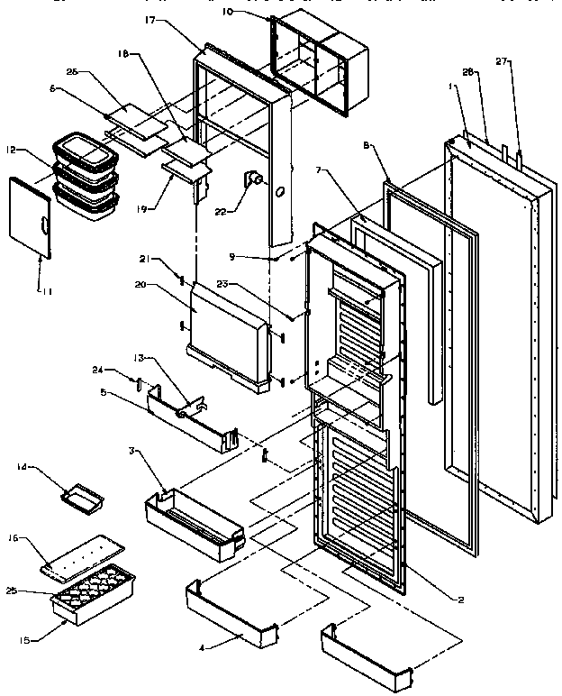 Refrigerator Door Diagram and Parts List for SXD25NP-P1162420W  Amana Refrigerator