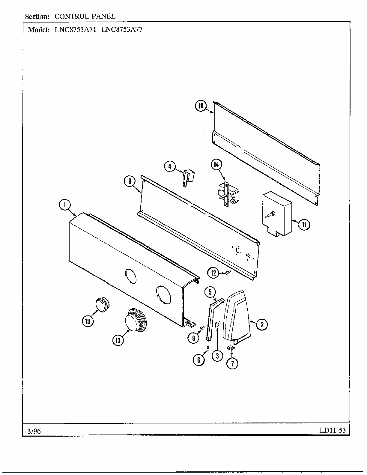 Control Panel Diagram and Parts List for LNC7731A71  Maytag Dryer