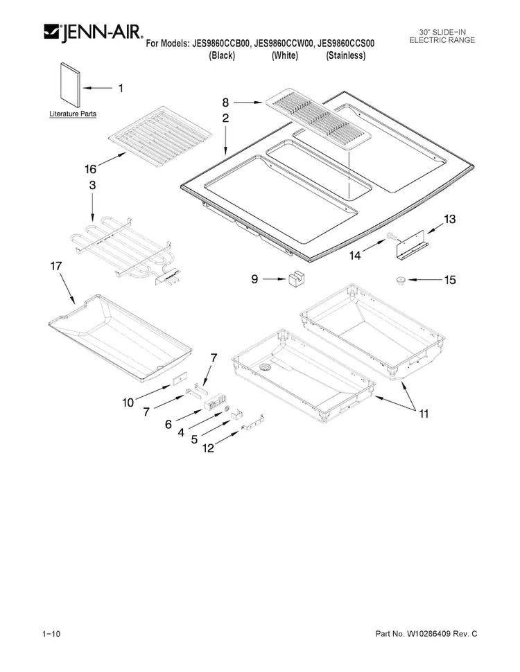 Cooktop Parts Diagram and Parts List for JES9860CCB00  Jenn-Air Range
