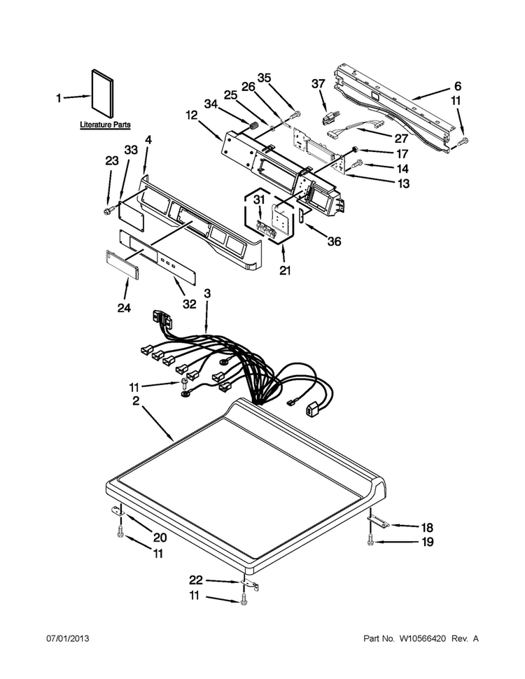 Top And Console Parts Diagram and Parts List for MDE25PNAGW1  Maytag Dryer