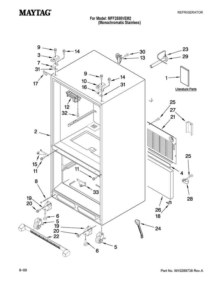 Cabinet Parts Diagram and Parts List for MFF2558VEM2  Maytag Refrigerator