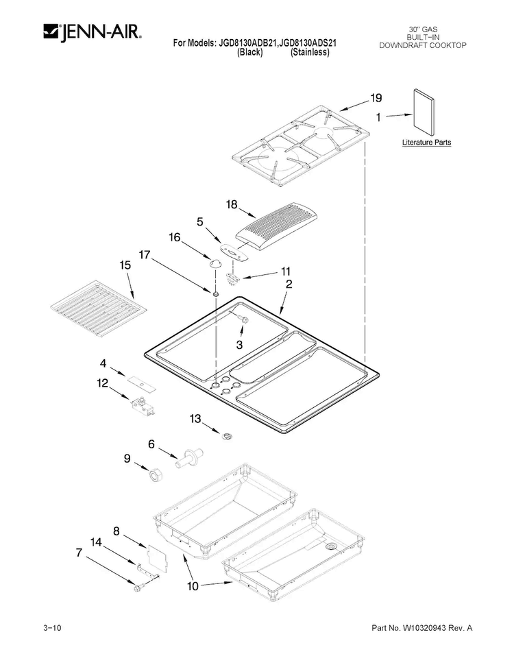 Cooktop Parts Diagram and Parts List for JGD8130ADS21  Jenn-Air Cooktop