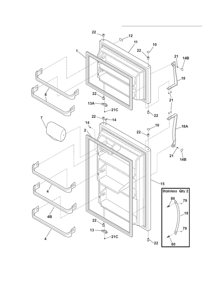 Doors Diagram and Parts List for CRT185LW7  Crosley Refrigerator