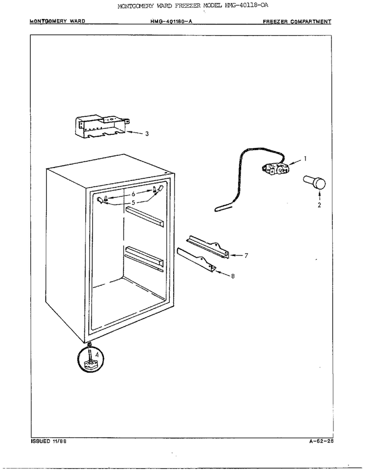 Freezer Compartment Diagram and Parts List for 40118-OA  Admiral Freezer