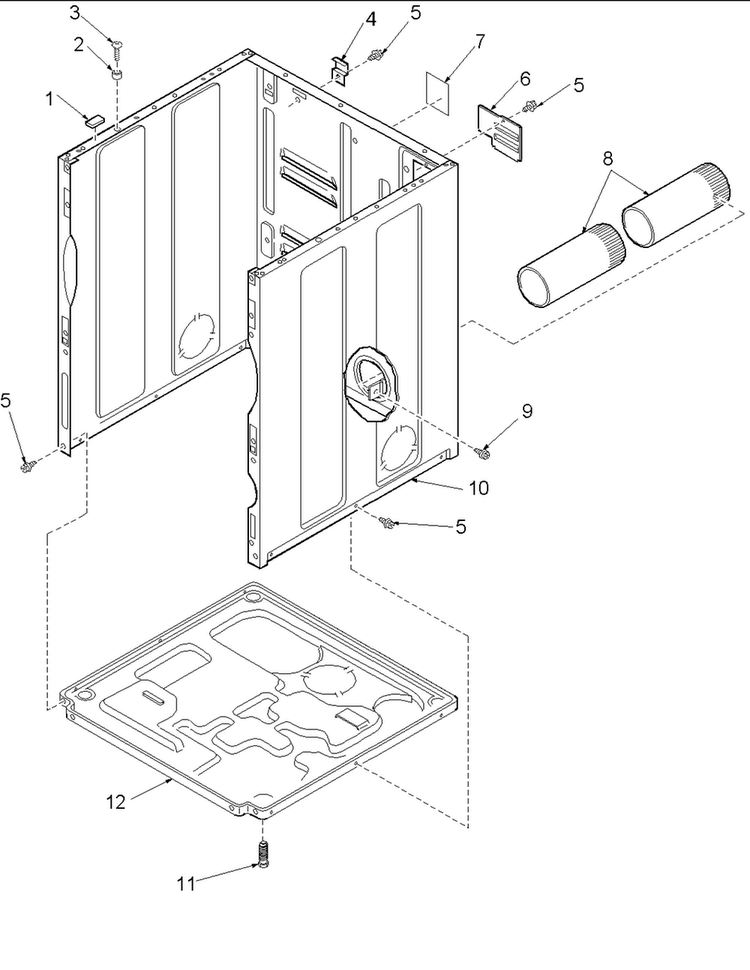 Cabinet And Base Diagram and Parts List for LGD32A -PLGD32AW Amana Dryer